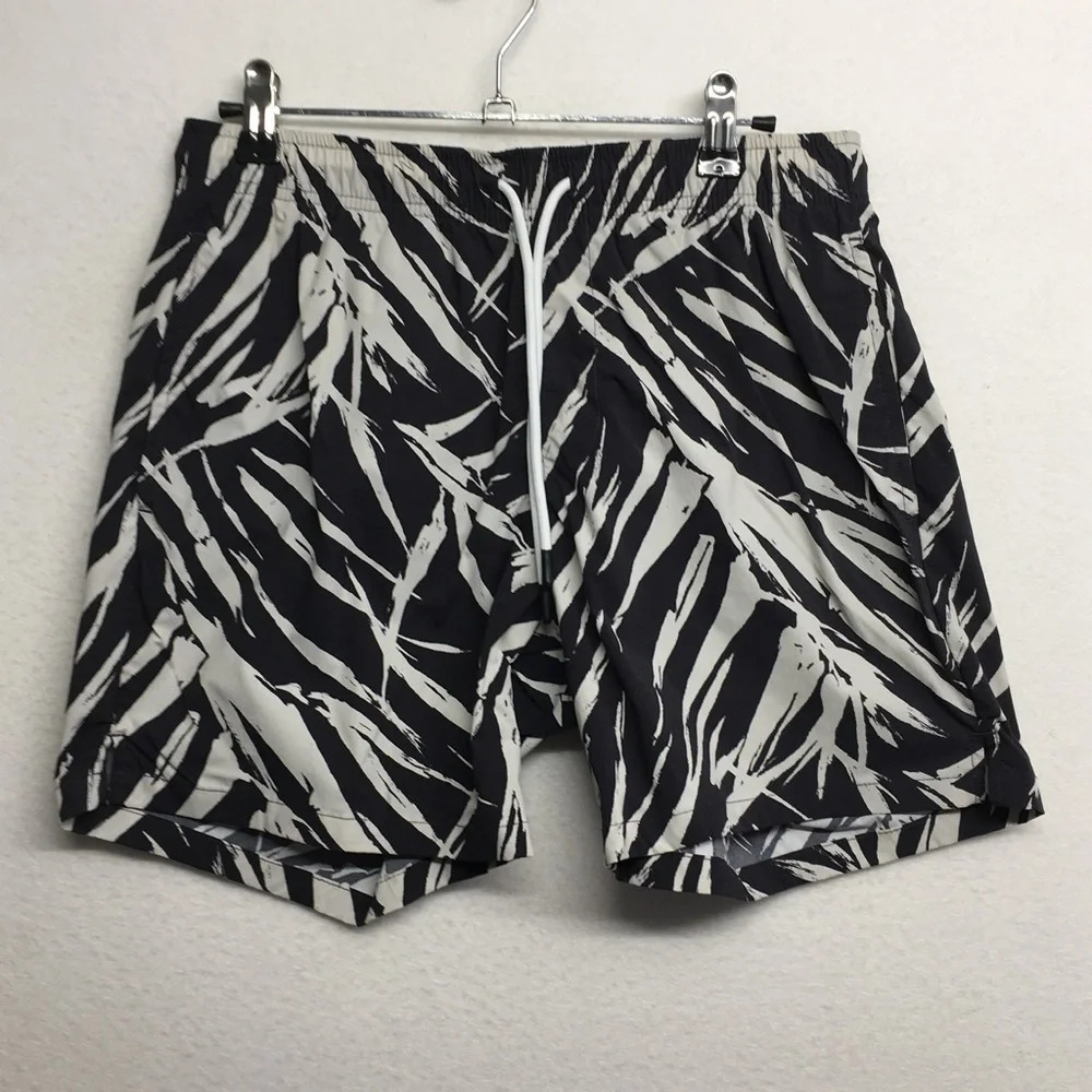 Gap 6” Swim Shorts White‎ Black Multi Men’s S abstract palm print